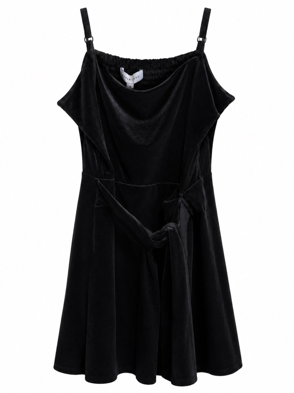 Black Velvet Midi Dress Tie Waist Minimalist Cocktail Party Dress Size 9/10 NWT